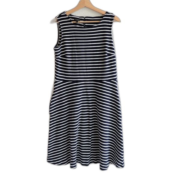 Talbots Sleeveless 100% Cotton Striped Black & White Pockets Dress Sz L - Picture 1 of 14